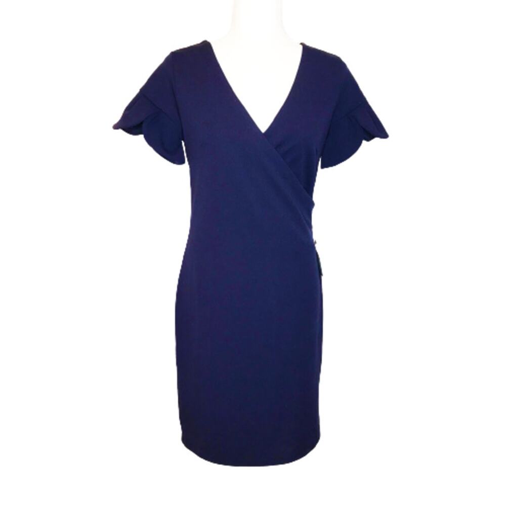 Alexia Admore Navy Blue Surplice V-neck Tulip Sleeve Dress Size Medium - Picture 7 of 8